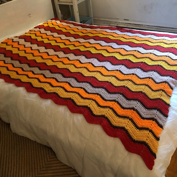 Preloved Handmade crochet chevron Afghan colourful blanket - Picture 3 of 6